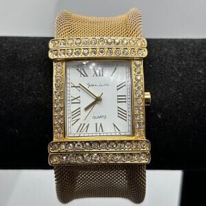 Gold Mesh Women's Watch with Crystal Accents